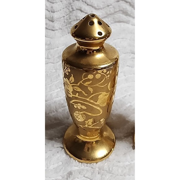 Vintage STOUFFER Etched Gold China SALT & PEPPER Shakers EuC - Picture 2 of 7